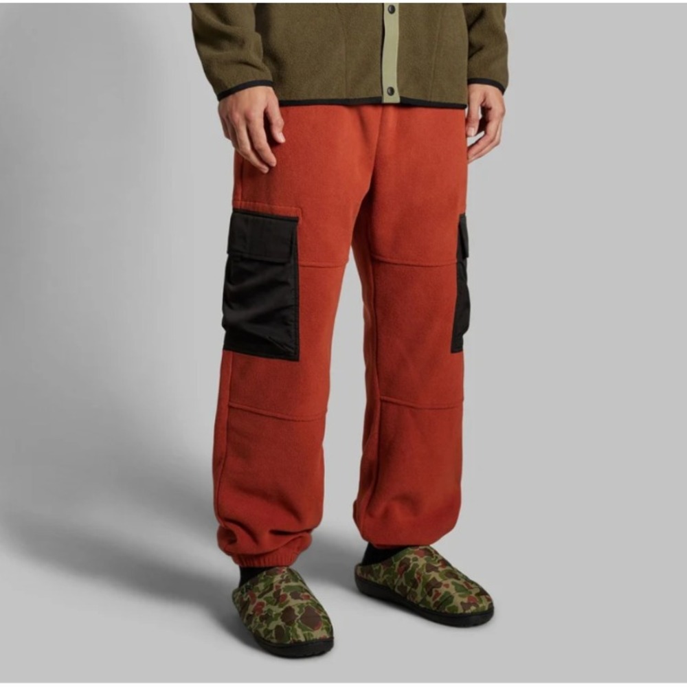 Autumn Mtn Collection Bask Fleece Cargo Joggers Pull On Orange Black Rust Medium